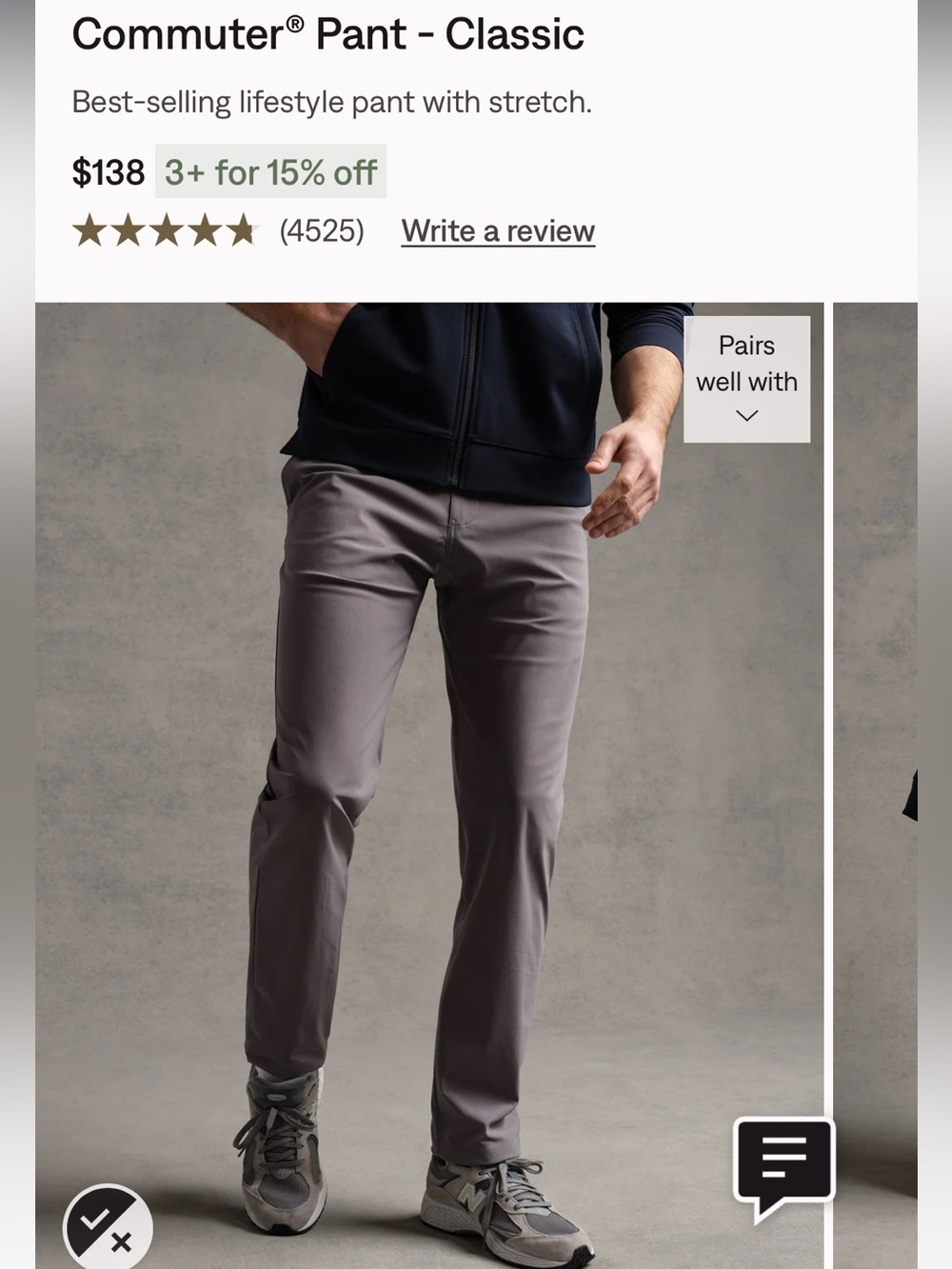 RHONE Men's Gray Commuter Pant